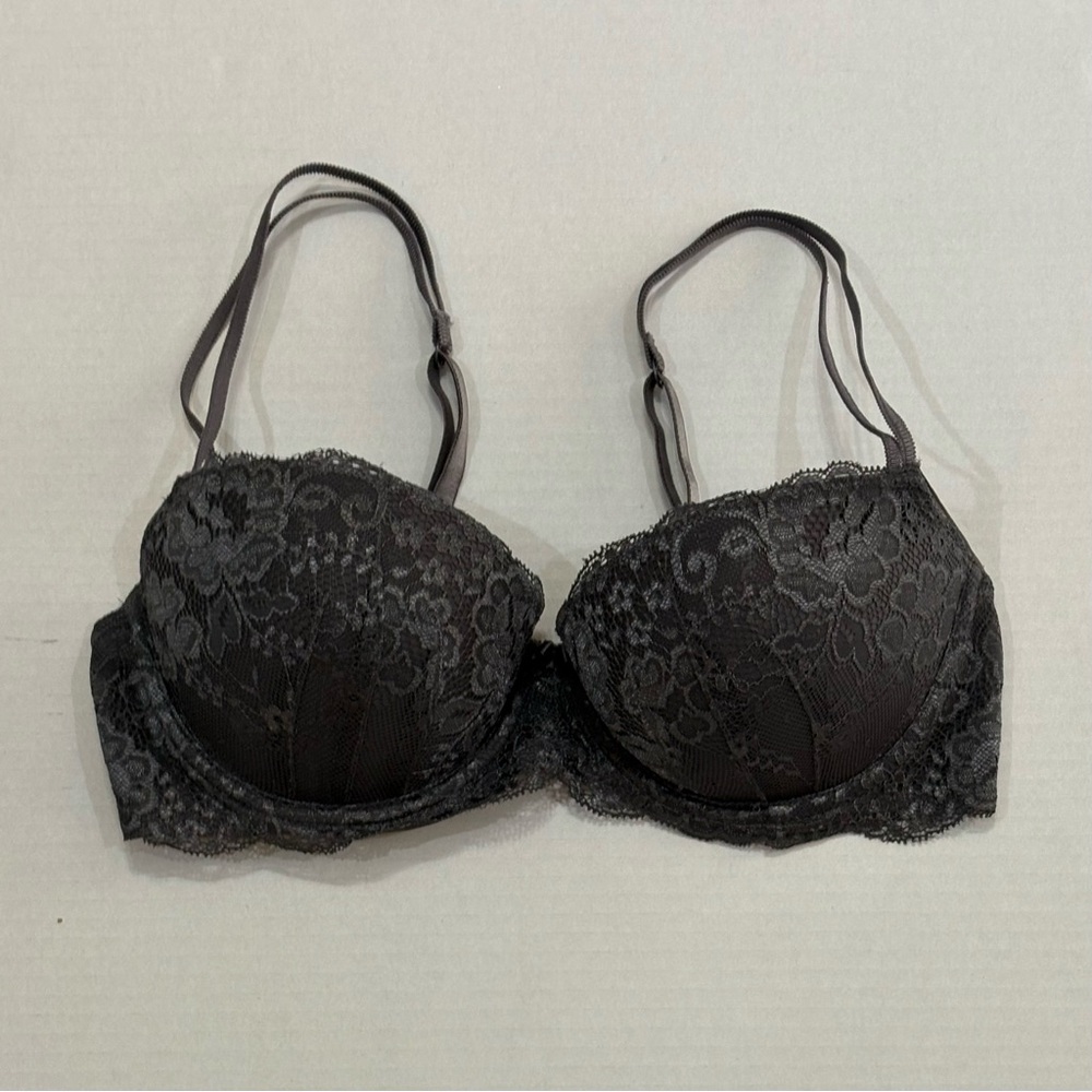 VTG Y2K Candies Brand Grey Lace Push Up Underwire Bra 34C